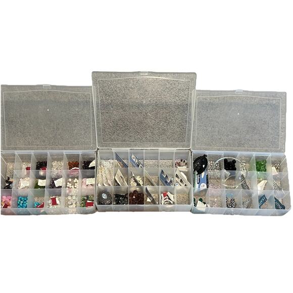 Unbranded Other - Bead Jewelry Making Lot Mixed Glass Stone Charms Metal Plastic Misc With Cases